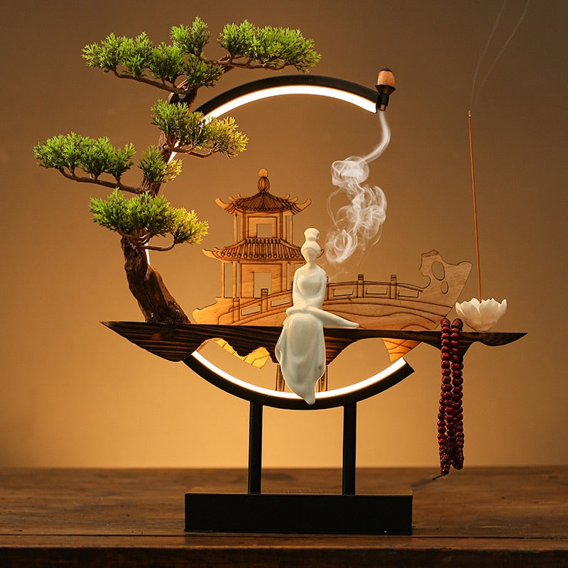 Elegant Tranquil Incense Burner Table Lamp