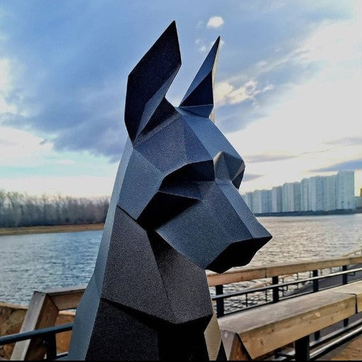 Black Dobermann Origami Figurine For Outdoor
