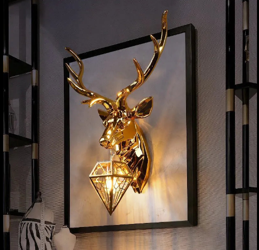 Deer Head Metallic Wall Lamp