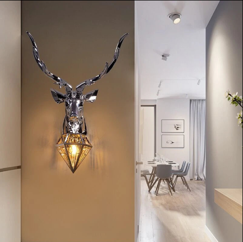 Deer Head Metallic Wall Lamp For Home