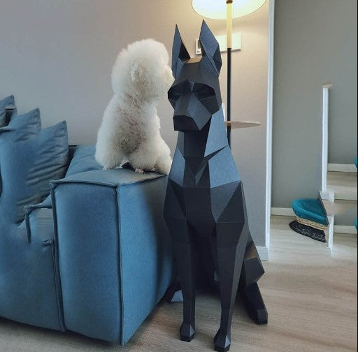 Elegant Black Dobermann Origami Figurine