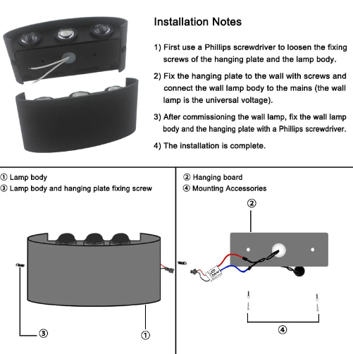 Installation Notes Avivah Wall Lamp