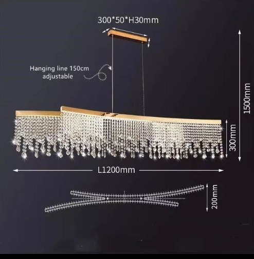 Rexana Crystal Linear Chandelier Size Chart