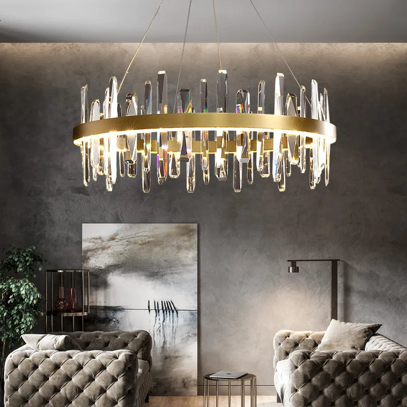 Unique Betula Round Crystal Chandelier